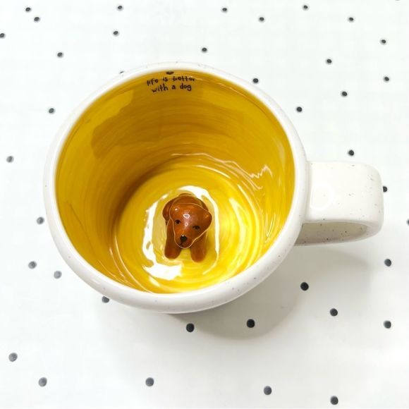 🐶 NATURAL LIFE 🐶 mug LIFE IS BETTER WITH A DOG coffee tea YELLOW CREAM - Picture 3 of 10